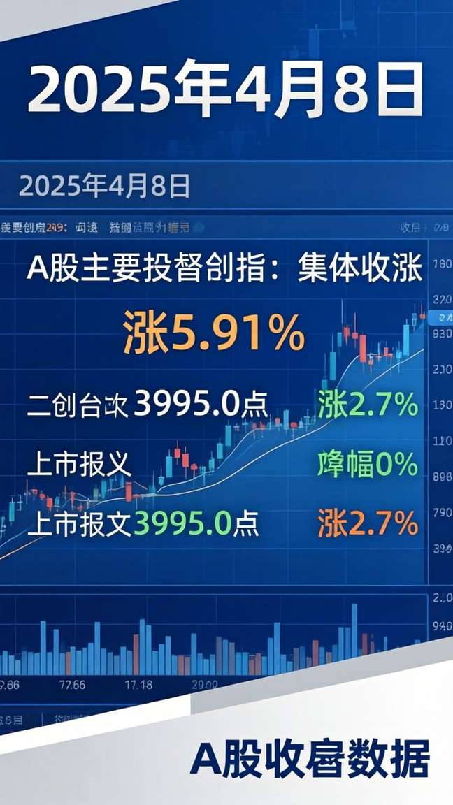 创业板指大涨5.91%对建材行业影响分析|市场机遇解读(图1) A股收盘 / 创业板指涨5.91% / 4月8日 / 四大股指集体收涨 / 沪指报收3995.0点 / 涨2.7%